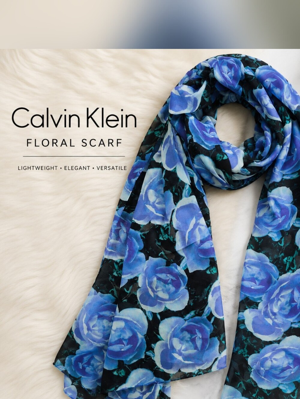 Calvin‎ Klein Blue Floral Chiffon Scarf